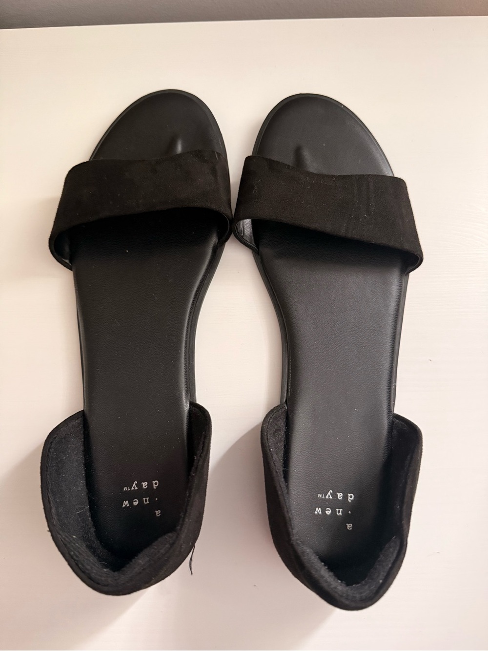 A New Day Ann Black Flat Sandals Two-Piece Slide - Size 9.5